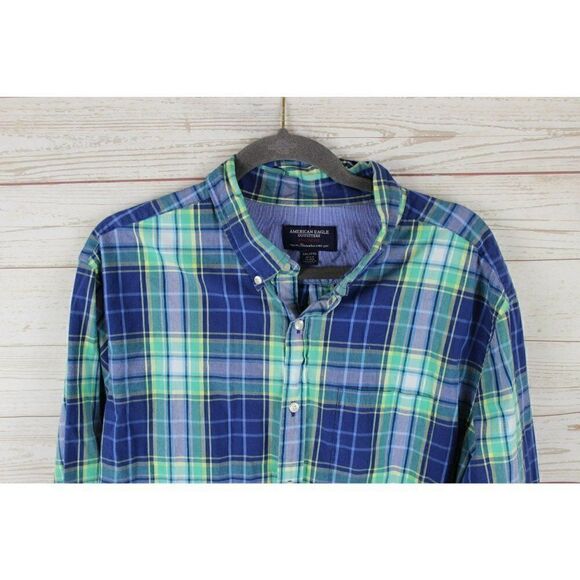 🦅 AE Men's XXL Athl. Fit Button Plaid Shirt - Picture 2 of 7